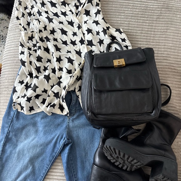 Vintage Leather Backpack | 90s Perlina Black Leather Black Backpack Purse - Picture 7 of 9